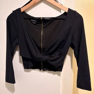 Bebe Black Long Sleeve Twist Crop Top